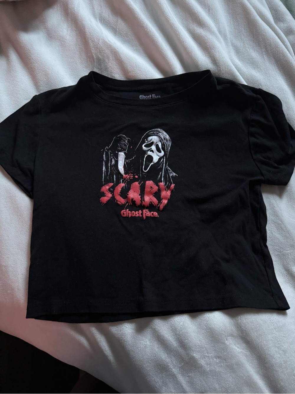 Bioworld Black Ghost Face Graphic Tee crop with Red Accents